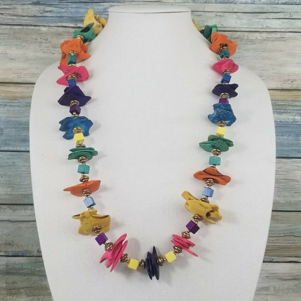 Vintage Miriam Haskell Wood Necklace E4 - Picture 1 of 10